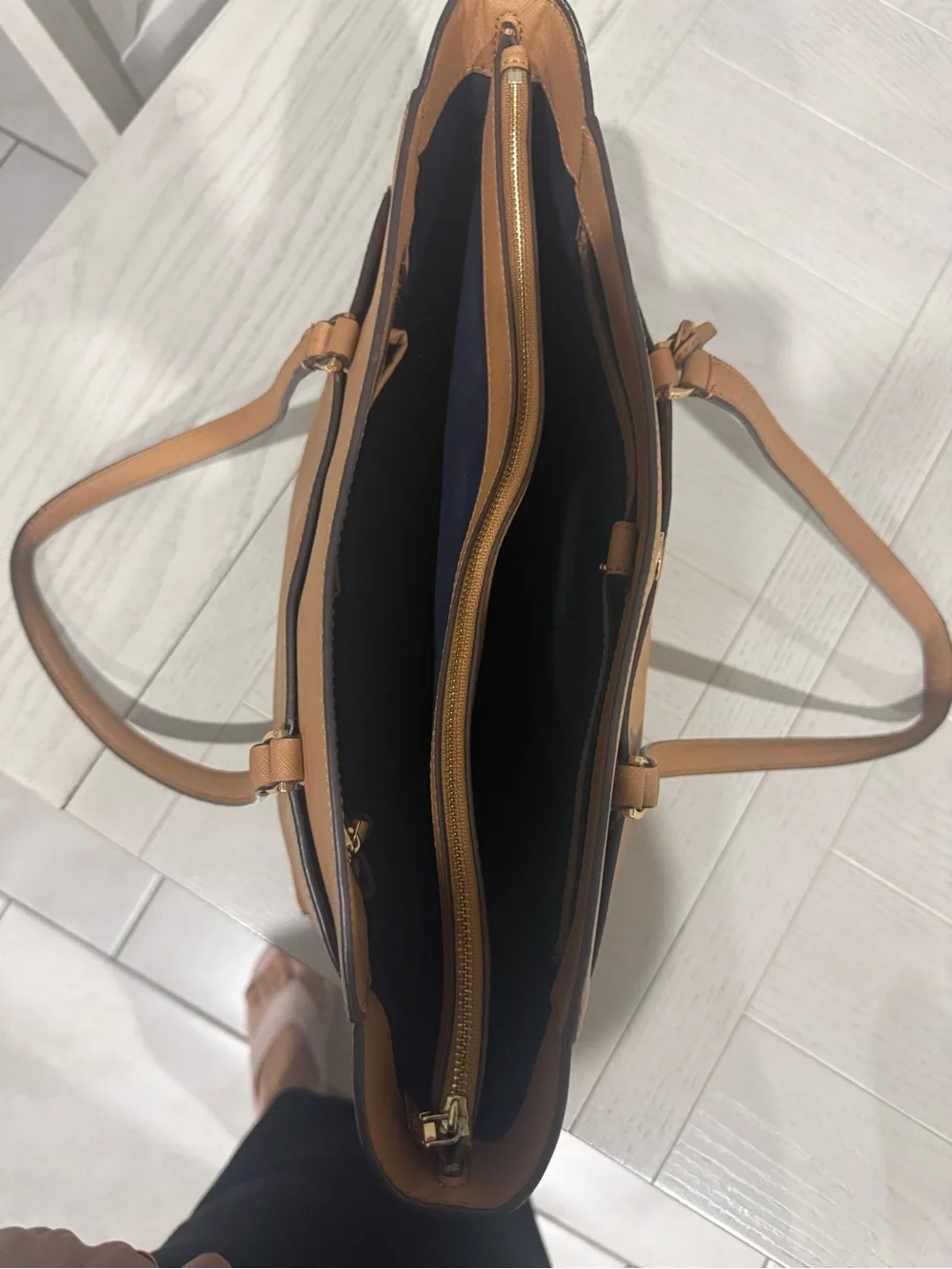 Tory Burch Cognac Leather Tote with Gold Trim